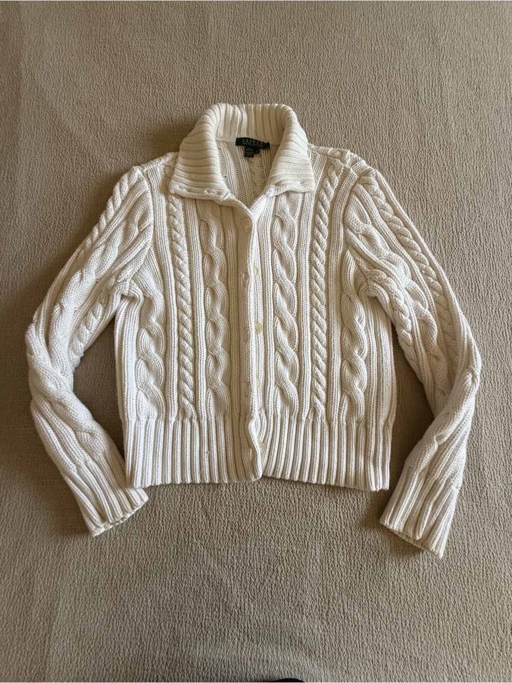 Ralph Lauren Cream Cable-Knit Button Cardigan